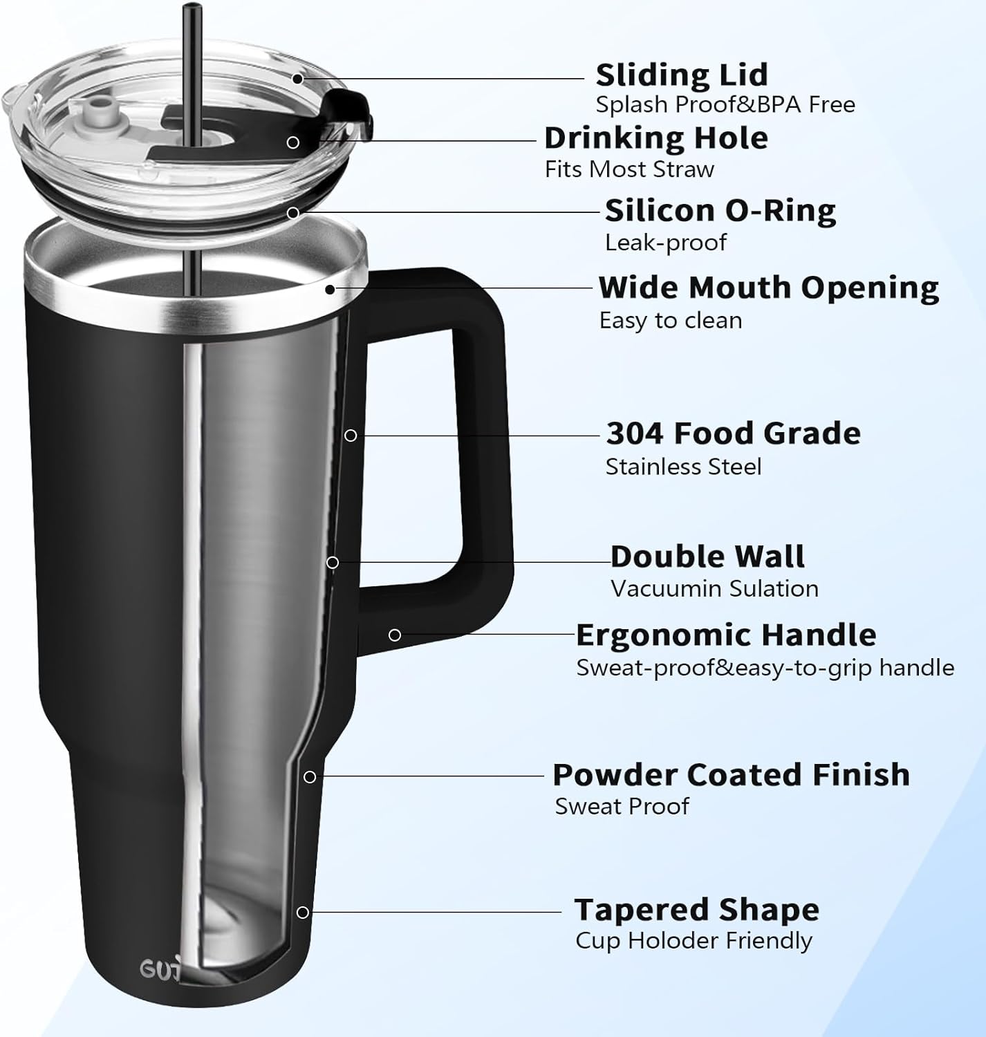 40 oz Tumbler with Handle, Insulated Tumbler with Lid and Straw, Reusable Stainless Steel Vacuum Insulated Cup, 100% Leak Proof Thermal Travel Coffee Mug Cup for Cold and Hot (Light Purple)