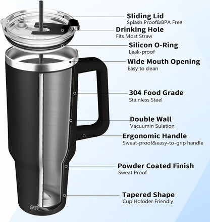 40 oz Tumbler with Handle, Insulated Tumbler with Lid and Straw, Reusable Stainless Steel Vacuum Insulated Cup, 100% Leak Proof Thermal Travel Coffee Mug Cup for Cold and Hot (Light Purple)