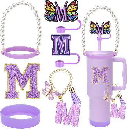 7pcs Cup Accessories for Stanley 30/40oz Tumbler, Handle Strap, Straw Cover, Silicone Boot, Letter Charm Stickers