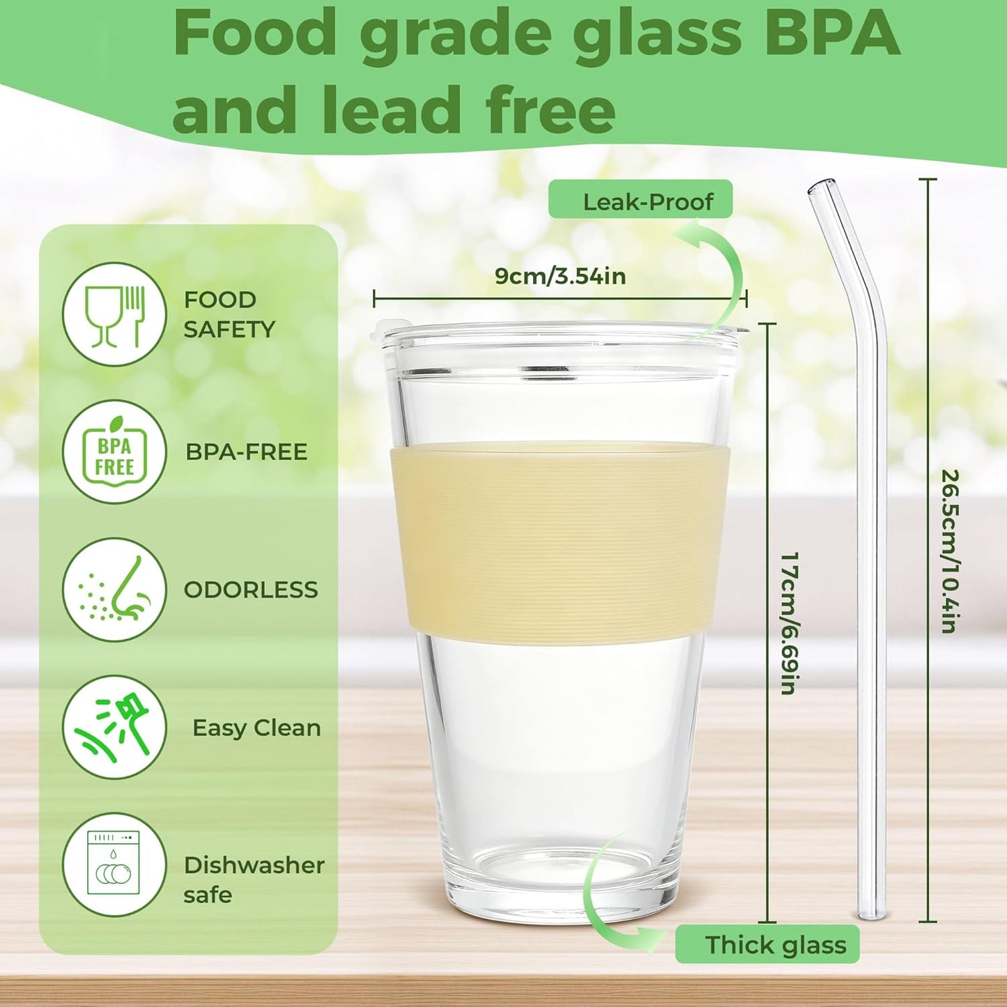 2Pack 40OZ Glass Tumbler with Handle,Glass Cup with Lid and Straw,Reusable Glass Iced Coffee Cup for Beer, Smoothies, Juice,Hot/Cold Drinks-Suitable for Birthday,Wedding