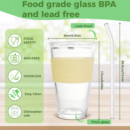 2Pack 40OZ Glass Tumbler with Handle,Glass Cup with Lid and Straw,Reusable Glass Iced Coffee Cup for Beer, Smoothies, Juice,Hot/Cold Drinks-Suitable for Birthday,Wedding