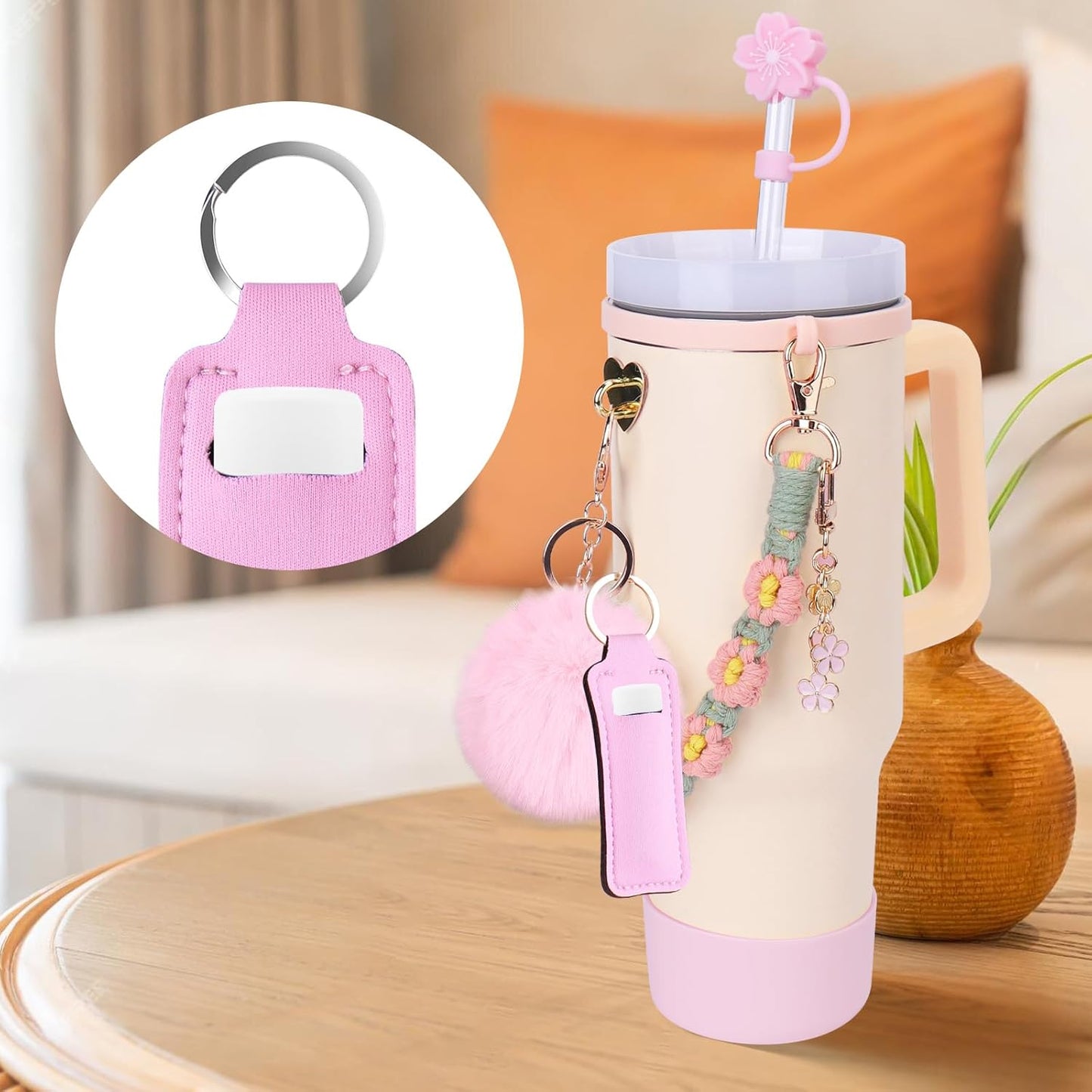 Mity rain Cup Accessories for Stanley Cup 30oz 40oz Tumbler with Handle, Including Water Bottle Handle Strap, Chapstick Holder, Boot, Keychain Charms, Straw Topper Cover Cap for Stanley (Purple)