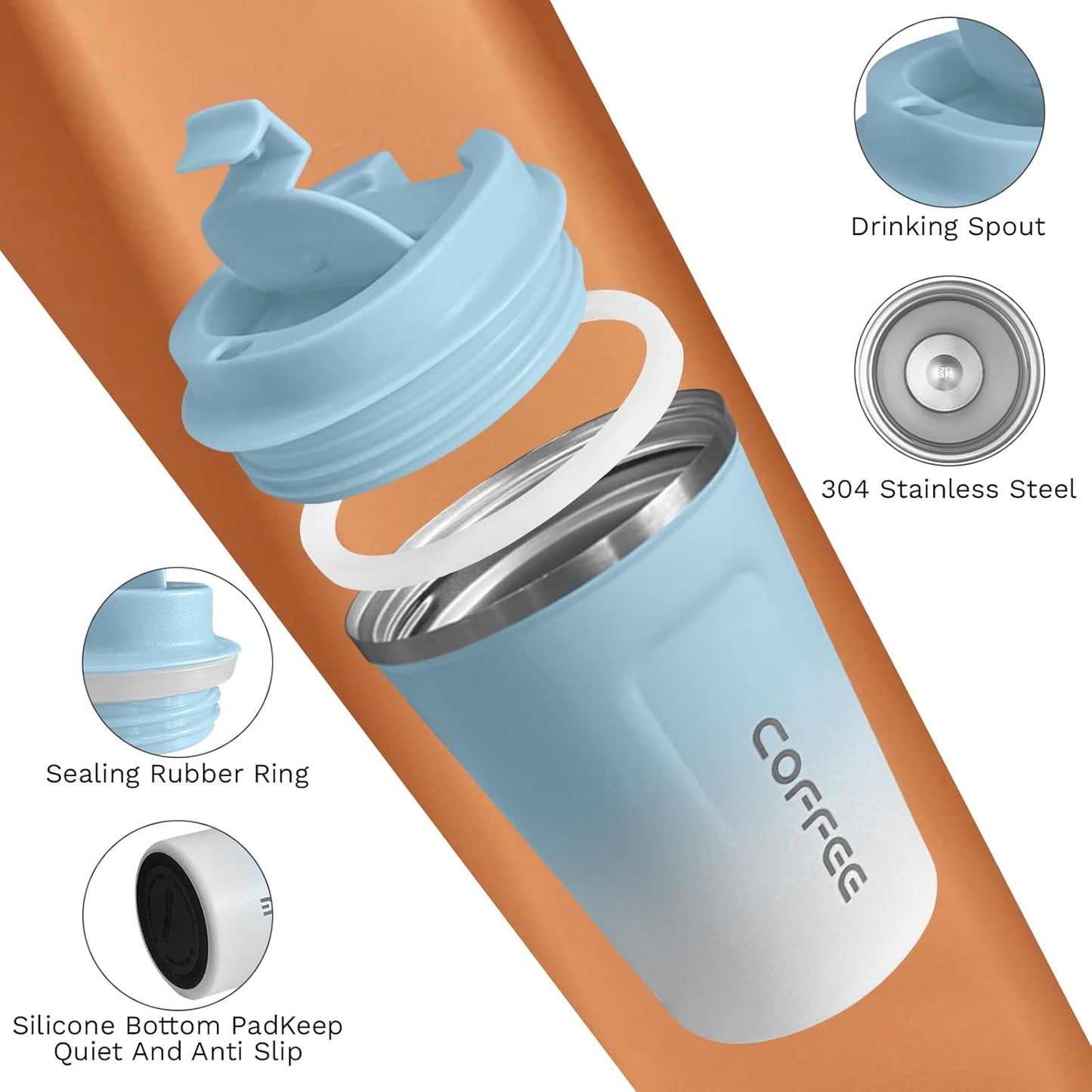 SPLMIFA Travel Coffee Mug Leak-Proof, Reusable Coffee Cups with Lids, Stainless Steel Vacuum Insulated Coffee Tumblers, Thermal Insulation Cup for Men and Women Hot & Cold Drinks(2nd-Green Pink, 12OZ)