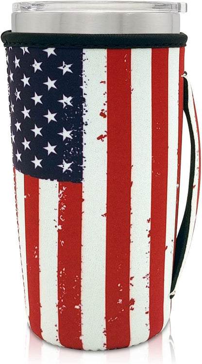 Reusable Iced Coffee Cup Sleeve Neoprene Insulated Sleeves Cup Holder with handle Idea for 30oz - 32oz Tumbler Cups, Protein Shake Bottles(Only Cup Sleeves), Black - Colors A