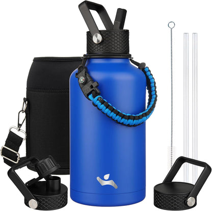 Konokyo 22oz Stainless Steel Bottles with 3 Lids Sport Insulated Water Bottle,Mint