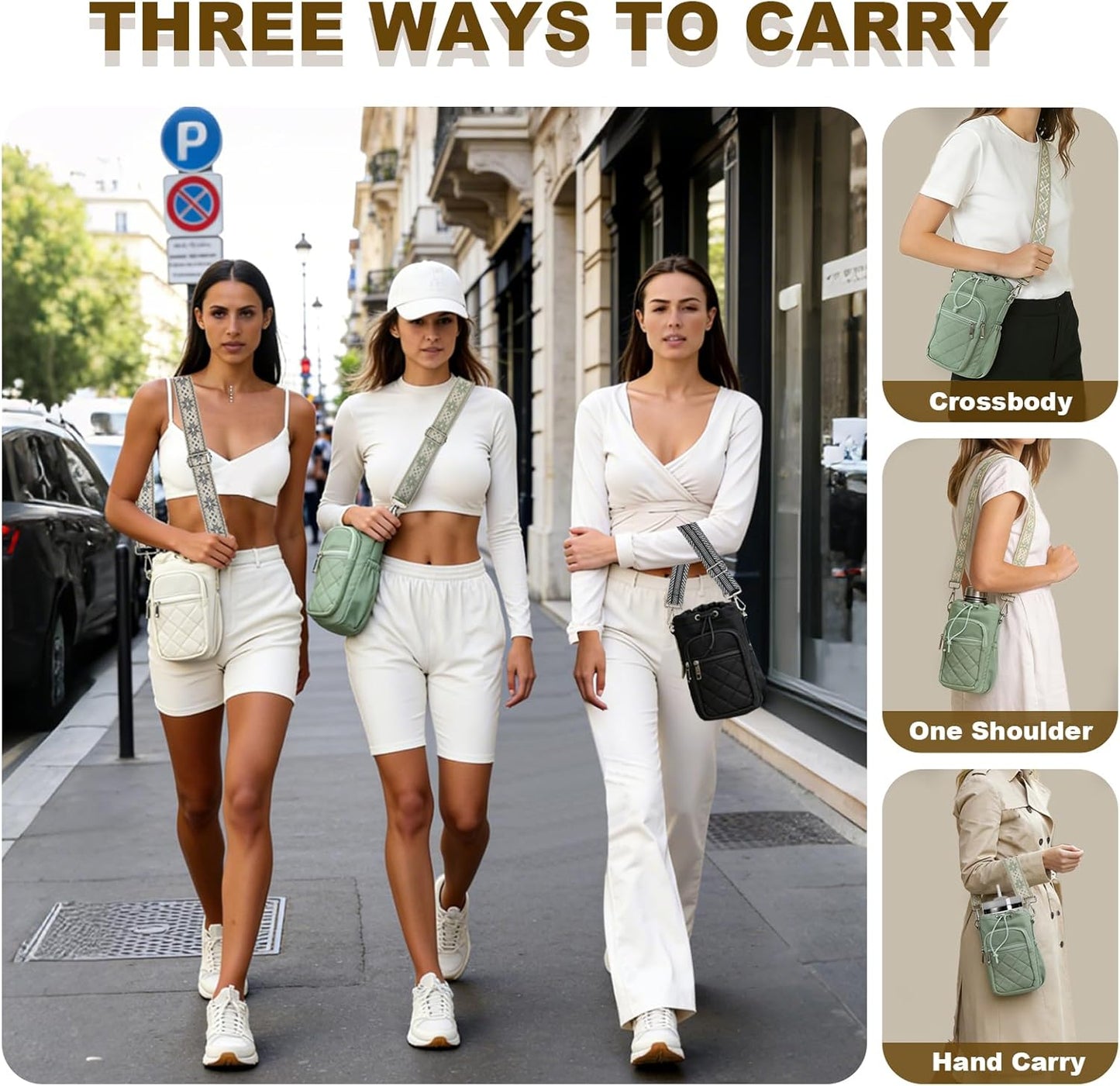 Water Bottle Holder with Strap, 32oz 40oz Insulated Water Bottle Carrier Bag, Purse Crossbody Sling Bag with Phone Pocket for Walking Hiking