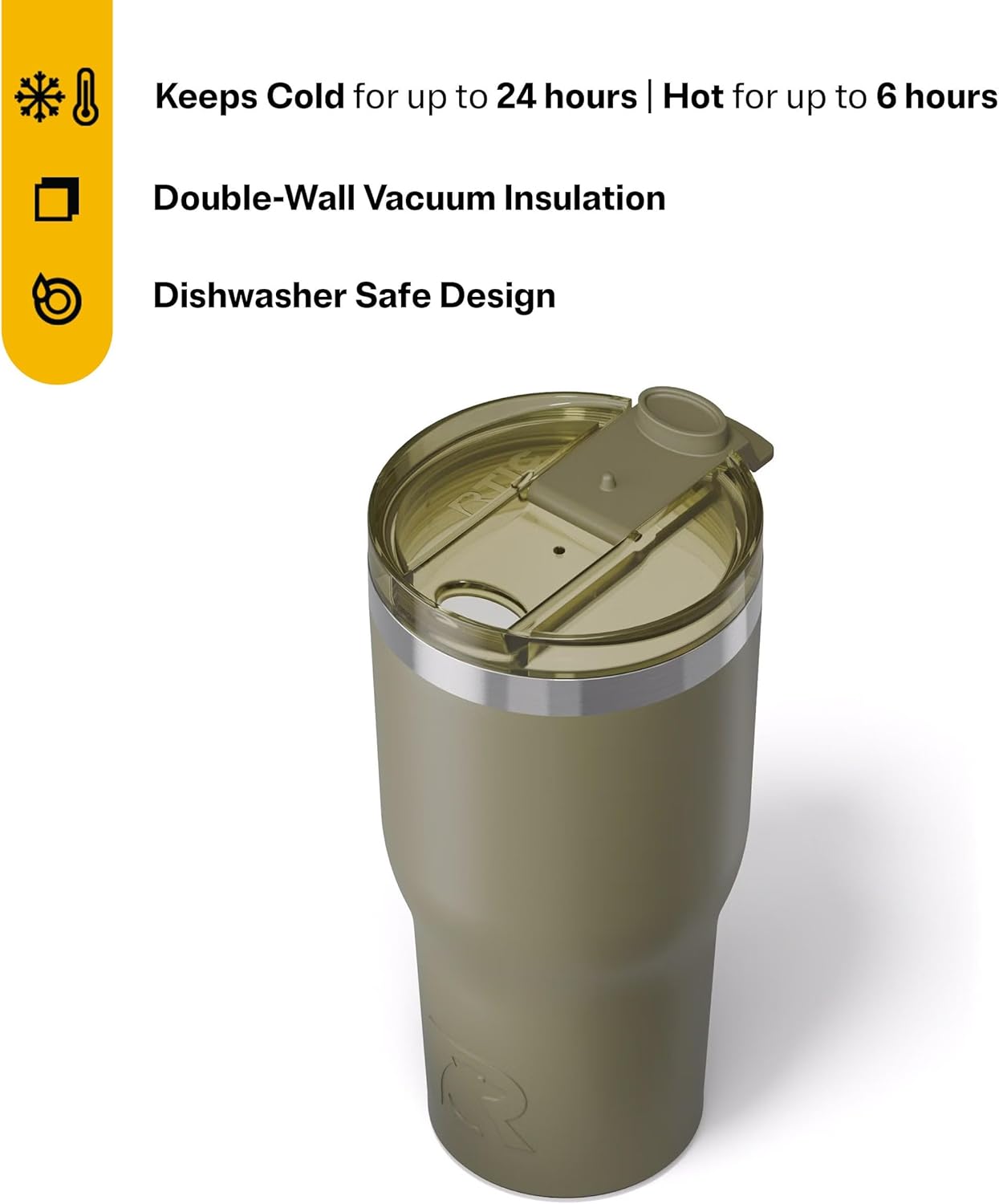 RTIC 20oz Essential Tumbler with Lid, Ceramic Lined, Insulated, Stainless Steel, Metal, Double Wall Vacuum-Insulation, Travel Cup for Iced Coffee, Tea, Hot and Cold Drink, Graphite