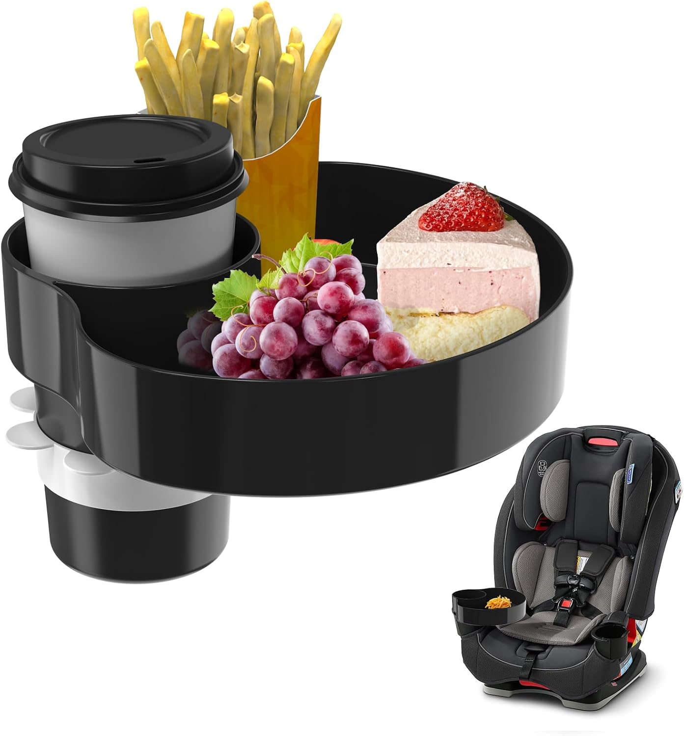 [2 Packs] Kids Car Seat Tray, Travel Tray with Cup Holder for Toddler Baby, Kids Car Seat Food Snack Organizer for Road Trip, Stroller snack, travel must haves - Pink