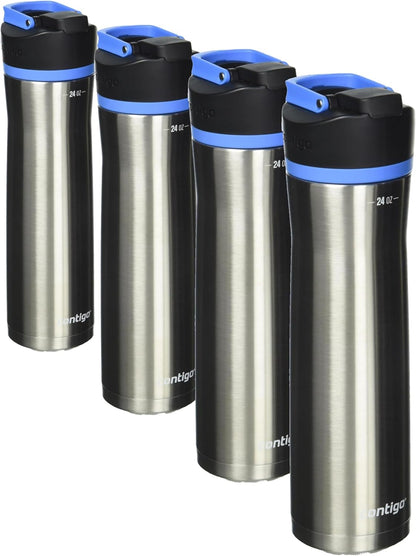 Contigo Cortland Chill 2.0 Vacuum-Insulated Stainless Steel Water Bottle, Spill-Proof Sip Technology, Interchangeable Lid, 24oz, Steel/Licorice, Perfect for Fitness Travel Everyday Use