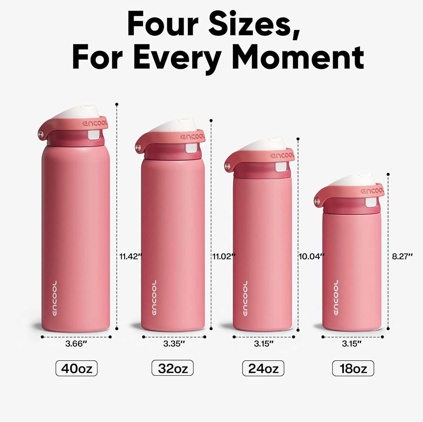 ENCOOL Leakproof Insulated Water Bottle with Straw Dual-Sip Water Bottle Bag-Safe Design for Work, Commute & Gym – Keeps Drinks Cold All Day, 24 oz, Lemonade Pink - Colors A