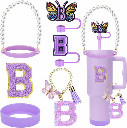 7pcs Cup Accessories for Stanley 30/40oz Tumbler, Handle Strap, Straw Cover, Silicone Boot, Letter Charm Stickers