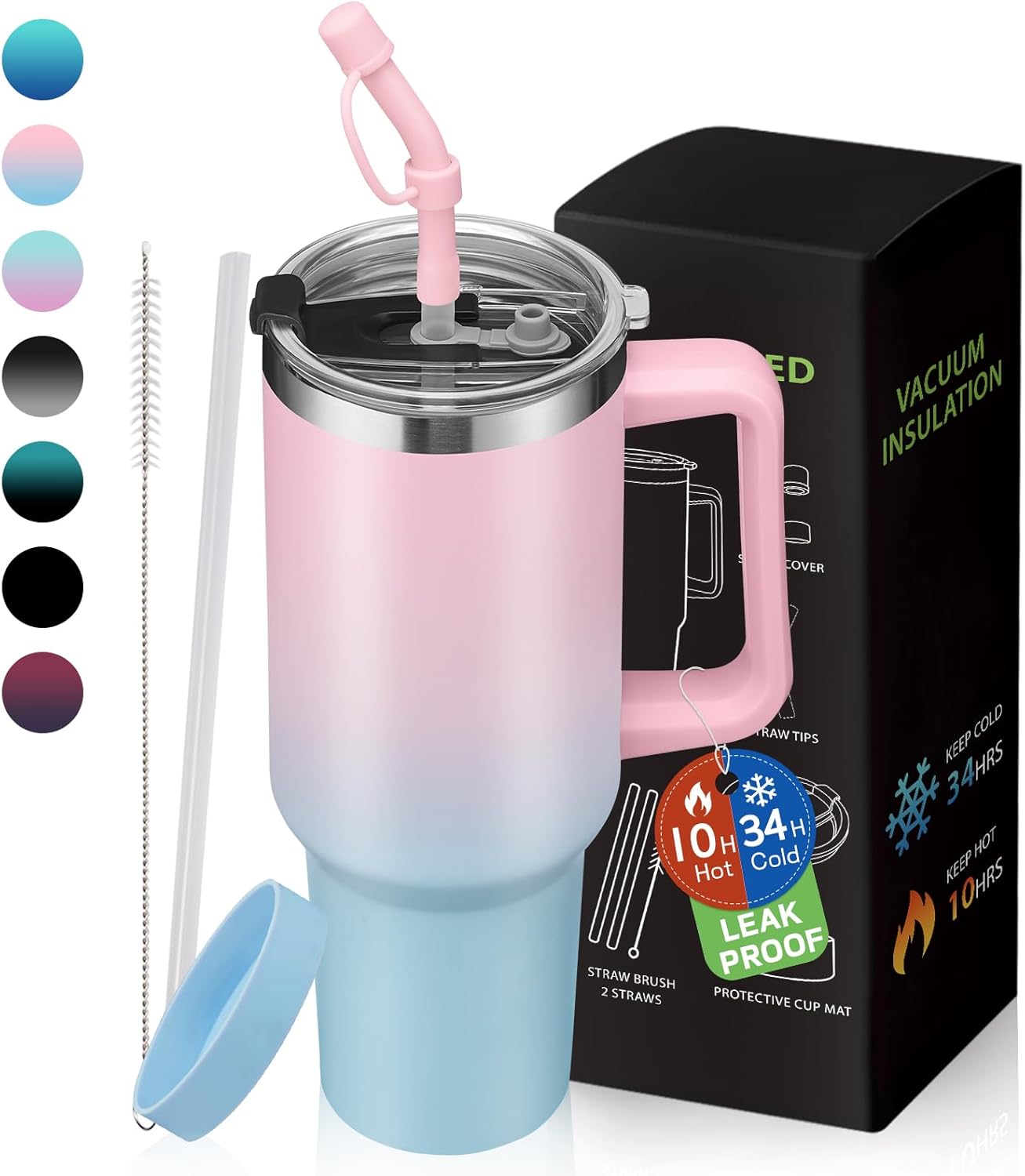 BENZZO 40 oz Tumbler with Handle and Straw Lid Travel Mugs Insulated for Hot and Cold Water Bottle Stainless Steel Coffee Cups