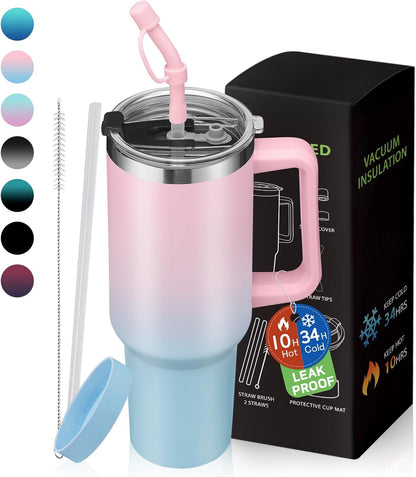 BENZZO 40 oz Tumbler with Handle and Straw Lid Travel Mugs Insulated for Hot and Cold Water Bottle Stainless Steel Coffee Cups