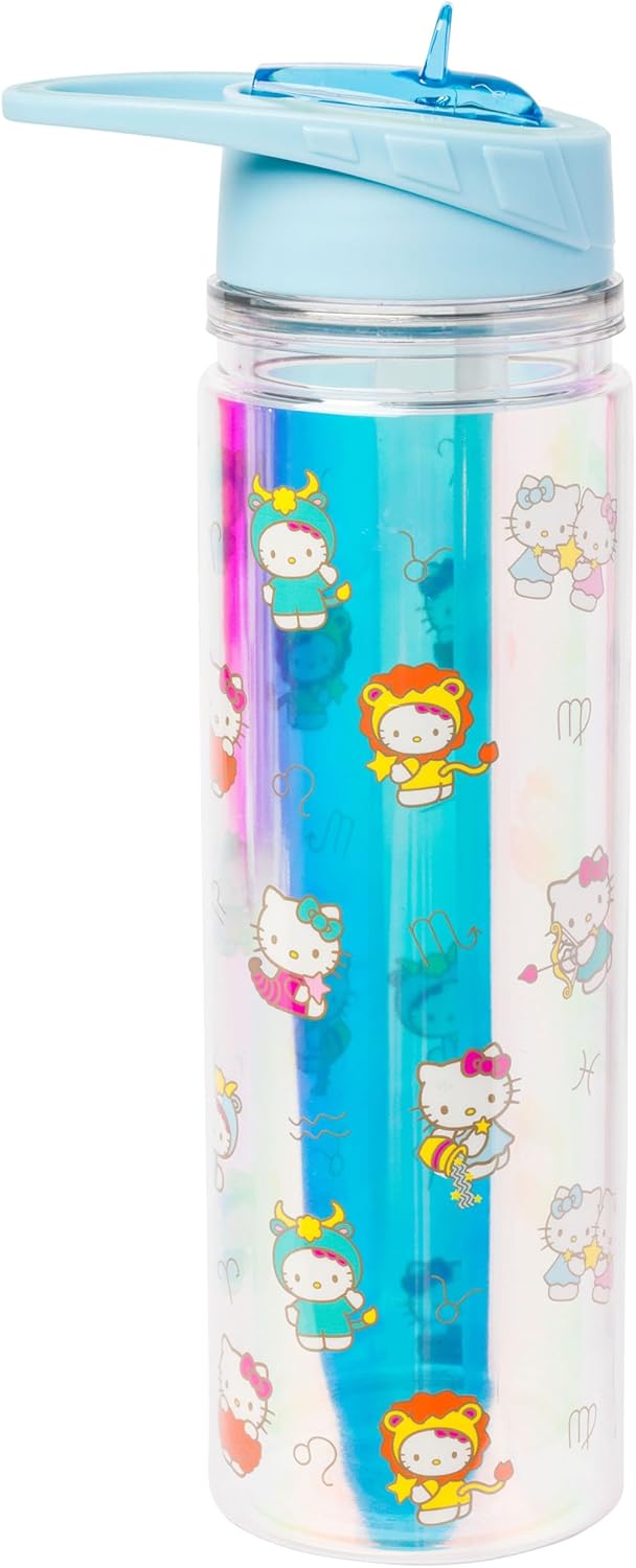 Silver Buffalo Sanrio Hello Kitty Milk Carton Pattern Plastic Boba Tumbler w Lid and Wide Straw, 24 Ounces