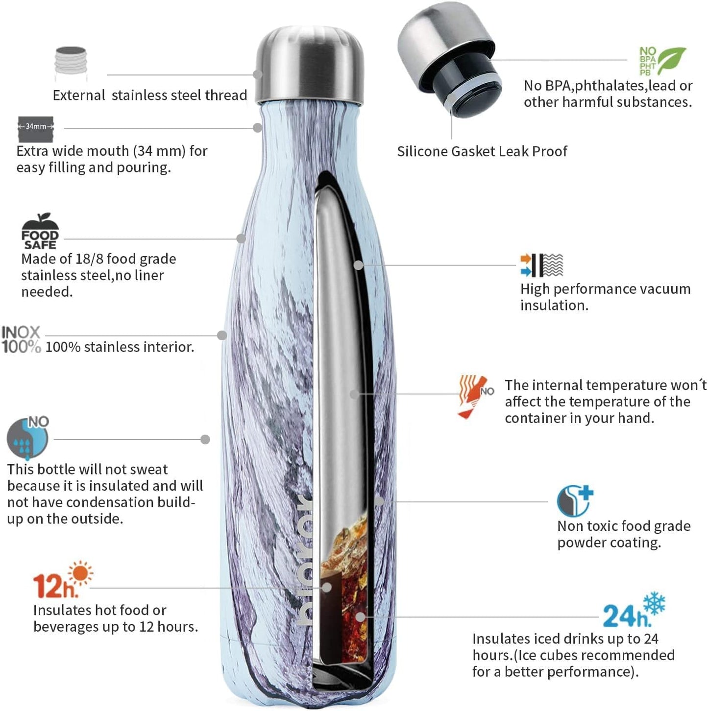 BJPKPK Insulated Water Bottle 12oz Small Stainless Steel Water Bottles Reusable Metal Thermal Keep Cold and Hot,Dreamy Purple - Colors A