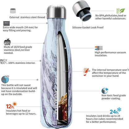BJPKPK Insulated Water Bottle 12oz Small Stainless Steel Water Bottles Reusable Metal Thermal Keep Cold and Hot,Dreamy Purple - Colors A