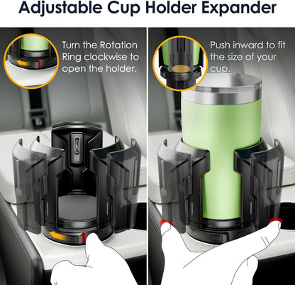 Car Cup Holder Expander: One-Button Open, Universal, Adjustable Holder(Diameter 2.6"- 4.8"), Cup Holder Expander for Yeti, Hydro Flask, Nalgene, Takeya, Camelbak, Ramblers, Owala, Tumblers, Mugs