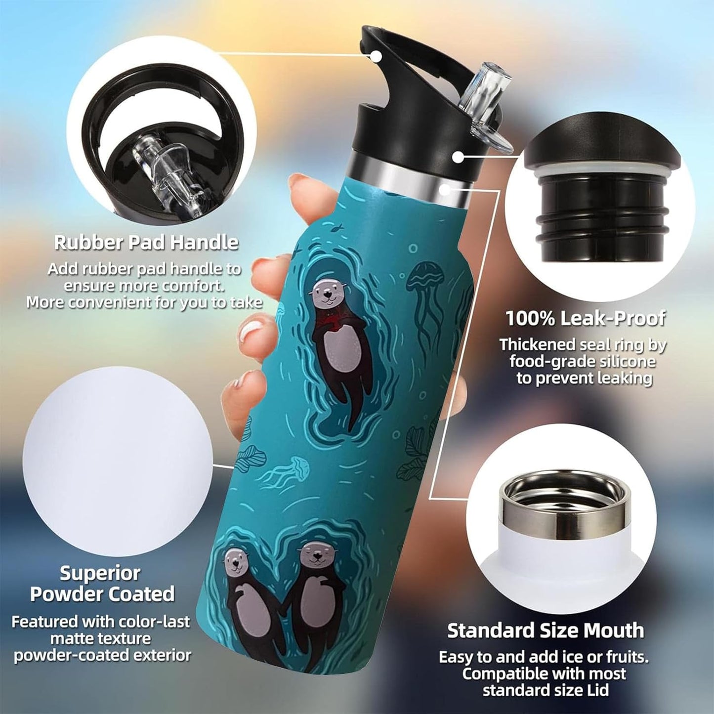 Pickleball Sport Water Bottle with Straw, Vacuum Insulated Stainless Steel Thermal Drinking Travel Mug Cups For Gym Fitness Camping-20oz/600ml
