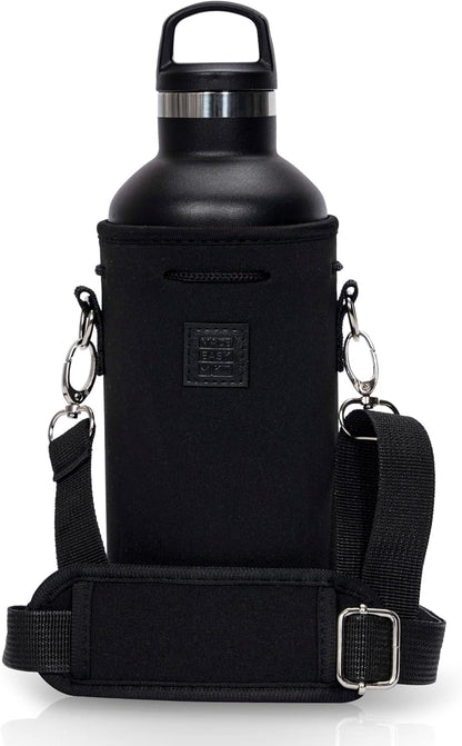 Made Easy Kit Neoprene Water Bottle Carrier Holder with Adjustable Shoulder Strap for Insulating & Carrying Water Container Canteen Flask Available in 5 Sizes (Black, M (16oz-22oz))