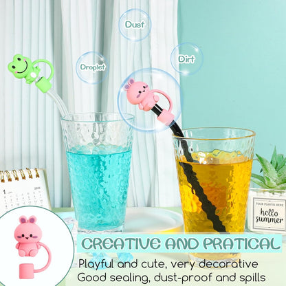 8 Pcs Animal Straw Cover Cap, Silicone Straw Topper for Stanley 30&40 Oz Tumbler Cute Straws Cap in Various Shapes, Straws Covers for 0.4 Inch/10 mm Tips Gifts for Women Girls Teens