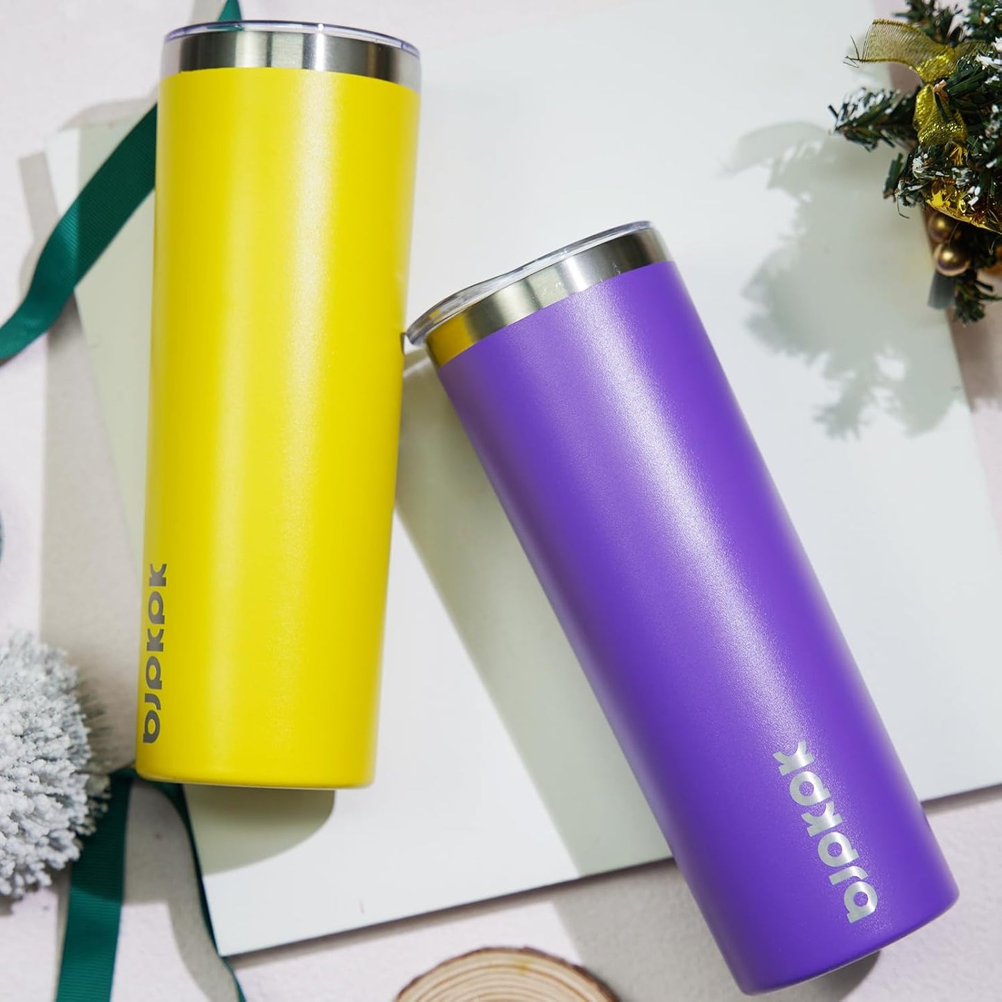 BJPKPK Skinny Tumbler with Lid 20 oz Stainless Steel Vacuum Insulated Double Wall Travel Coffee Water Tumblers Cup,White