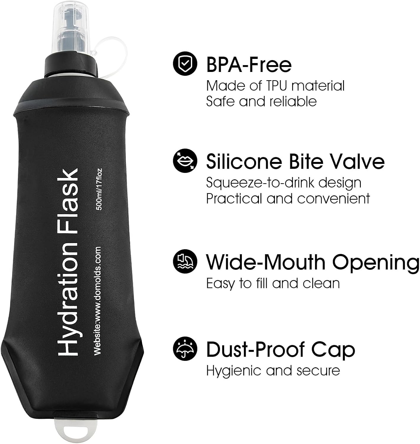 GYGYL Soft Flask, TPU Collapsible Soft Water Bottle for Hydration Pack, Running Vest, Leak-Proof Folding Water Bottle for Hiking Cycling Climbing Jogging-250ml Grey
