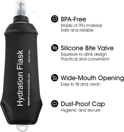 GYGYL Soft Flask, TPU Collapsible Soft Water Bottle for Hydration Pack, Running Vest, Leak-Proof Folding Water Bottle for Hiking Cycling Climbing Jogging-250ml Grey