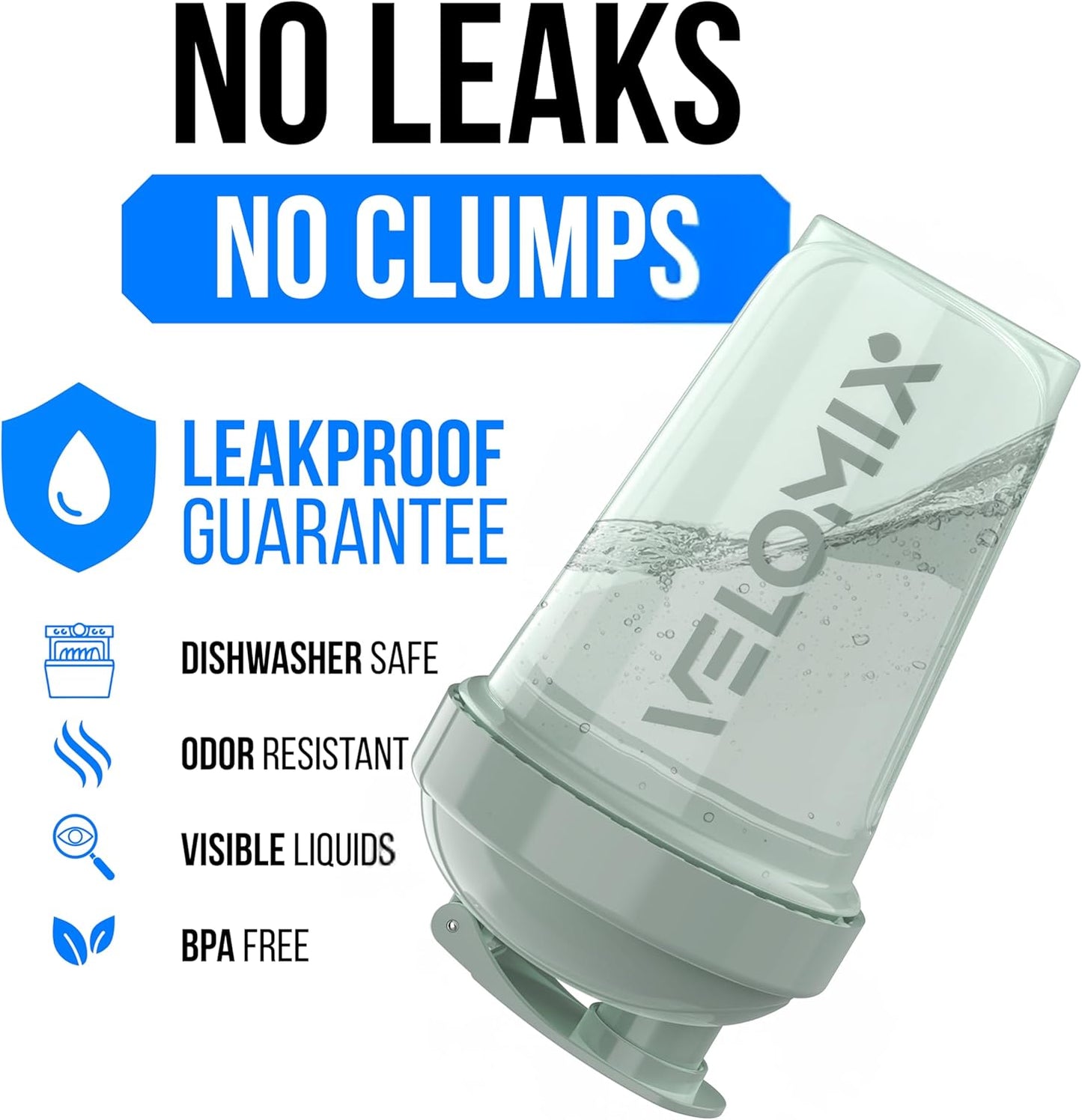 VELOMIX -2 Pack- 20 oz Protein Shaker Bottles for Protein Mixes - 2x Wire Whisk | Leak Proof Shaker Cups for Protein Shakes and Pre Workout | Protein Shaker Bottle Pack (Black/Transparent)
