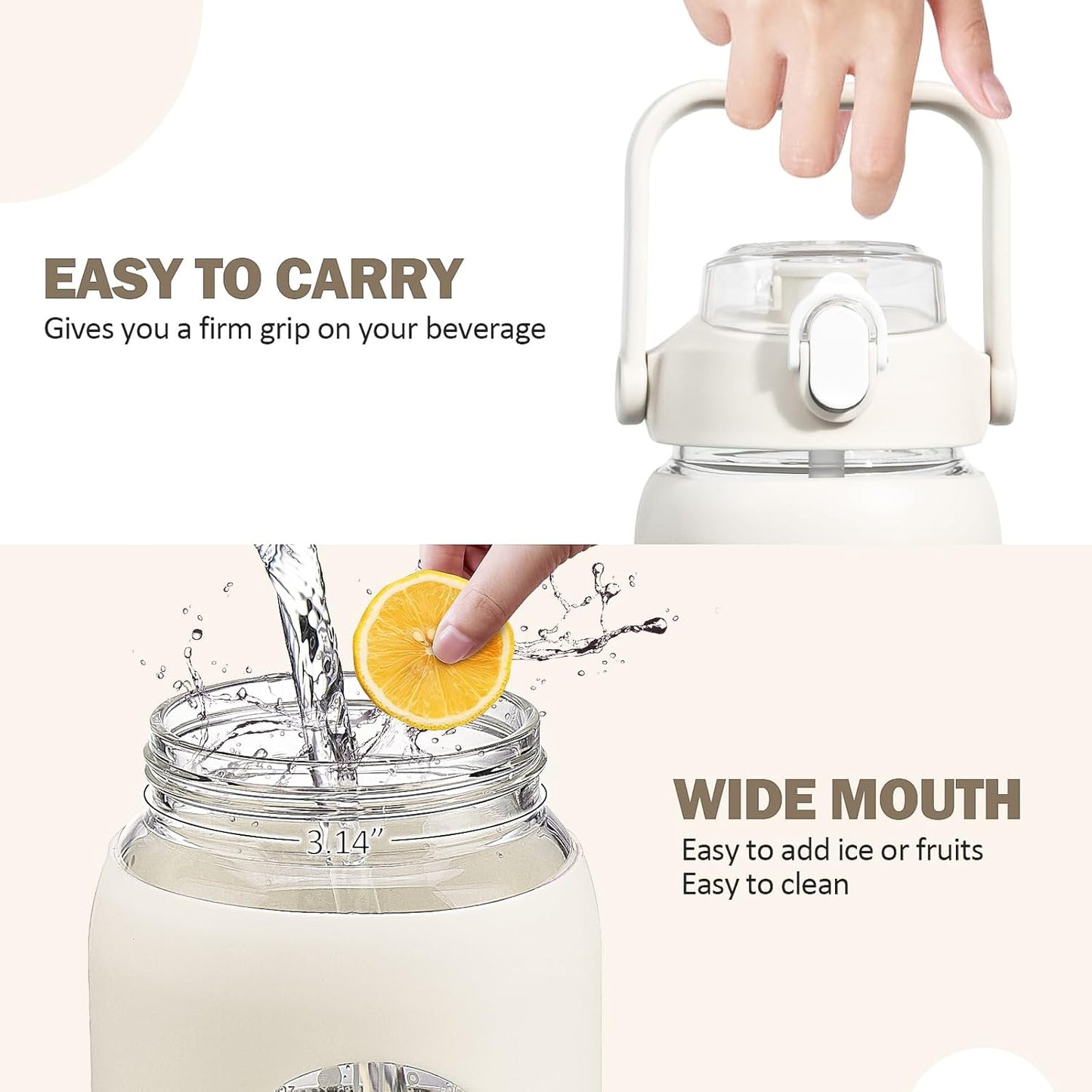 64oz Glass Water Bottles with Straw, Half Gallon Motivational Glass Bottle with Silicone Sleeve and Time Marker, 2L Leakproof Large Glass Water Jug for Gym Home Office,olive