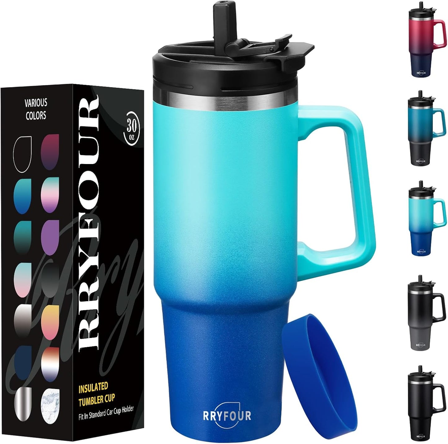 30 oz Tumbler with Handle and Straw - Keep Cold 36H & Hot 12H, Metal Coffee Cup with Lid (Straw & Flip Lid), 30oz Insulated Stainless Steel Thermal Mug, Leak-proof Travel Water Bottle