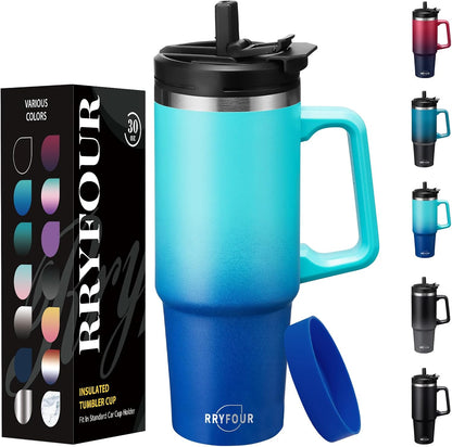 30 oz Tumbler with Handle and Straw - Keep Cold 36H & Hot 12H, Metal Coffee Cup with Lid (Straw & Flip Lid), 30oz Insulated Stainless Steel Thermal Mug, Leak-proof Travel Water Bottle