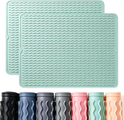 2 Pack Caketime Silicone Dish Drying Mat for Kitchen Counter Heat Resistant Under Sink Waterproof Coffee Bar Accessories Dining Rack Stone Utensil Holder Countertop Decor Must Haves 2026