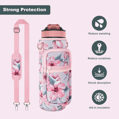 Water Bottle Holder with Strap, Insulated Crossbody Sling Bag, Carrier with Phone Pocket for Walking Hiking Camping Fishing