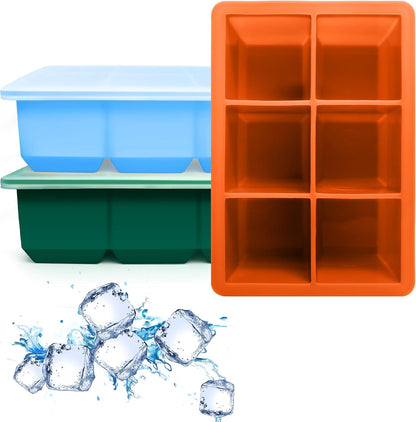 Excnorm Silicone Ice Cube Trays 3 Pack - Large Size Silicone Ice Cube Molds with Leak Proof Removable Lid Square Ice Cube Tray And BPA Free for Cocktail,Whiskey, Stackable Flexible Ice