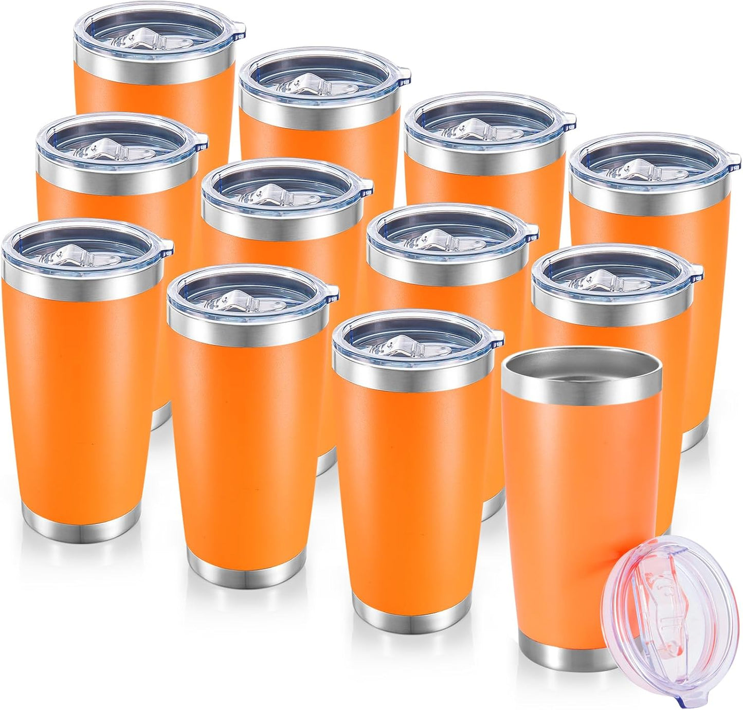 20 oz Tumblers Bulk Stainless Steel Tumbler with Lid Double Wall Vacuum Insulated Coffee Mug 20oz Powder Coated Cup for Hot and Cold Drinks, Stainless, 6 pack