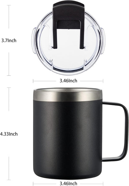 12oz Insulated Coffee Mug Cup with Handle, Stainless Steel Travel Coffee Mug with Flip Lid, Double Wall Vacuum Coffee Tumbler, Navy