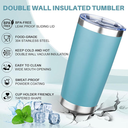 20oz Tumbler with Lid Double Wall Vacuum Insulated Travel Coffee Mug Stainless Steel Thermal Cup Powder Coated Sturdy Coffee Tumbler for Hot and Cold Beverage (Baby blue,1)