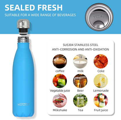 WATERSY Stainless Steel water bottles,17oz/500ml Insulated Water Bottles,Deep Blue metal water bottle Keeps Drink Cold and Hot,BPA Free kids water bottles for School,Gym,Travel,Sports