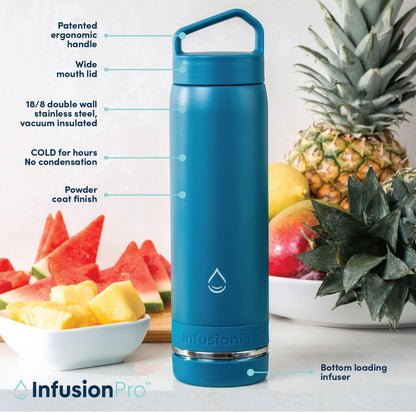 Infusion Pro Fruit Infuser Water Bottle with Straw Lid (32 oz) Stainless Steel Vacuum Insulated : 50 Recipe Fruit Infusion eBook : More Flavor : Easy Cleaning : Great Gift