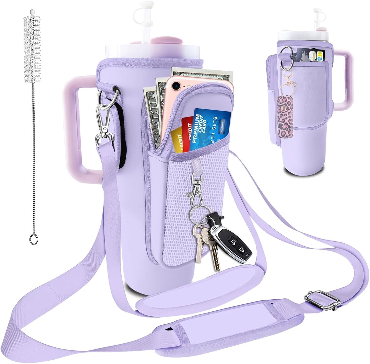 Stanley Carrier Bag for Stanley 40oz/30ozTumbler with Phone with 2 Adjustable Strap,3 Pockets Bottle Stanley Cup Carrier Bag & Case,Accessories for Hiking Travelling
