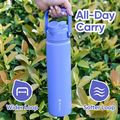 KEWIXY 32 oz Insulated Water Bottle, 2-in-1 Lid, Straw & Spout with Protected, Leak Proof, Keep Cold, Stainless Steel, Metal, Reusable, Handle, for Outdoor, Gym and School, 2 Lids, Blush Pink