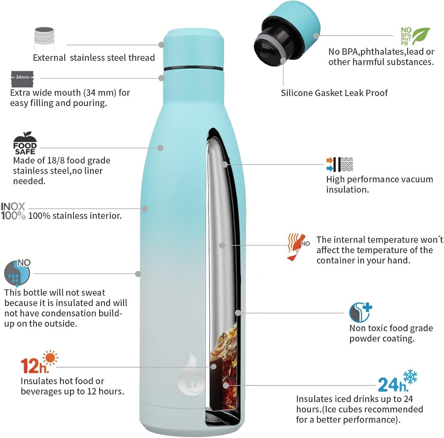 BJPKPK Insulated Water Bottle 12oz Small Stainless Steel Water Bottles Reusable Metal Thermal Keep Cold and Hot,Dreamy Purple - Colors B