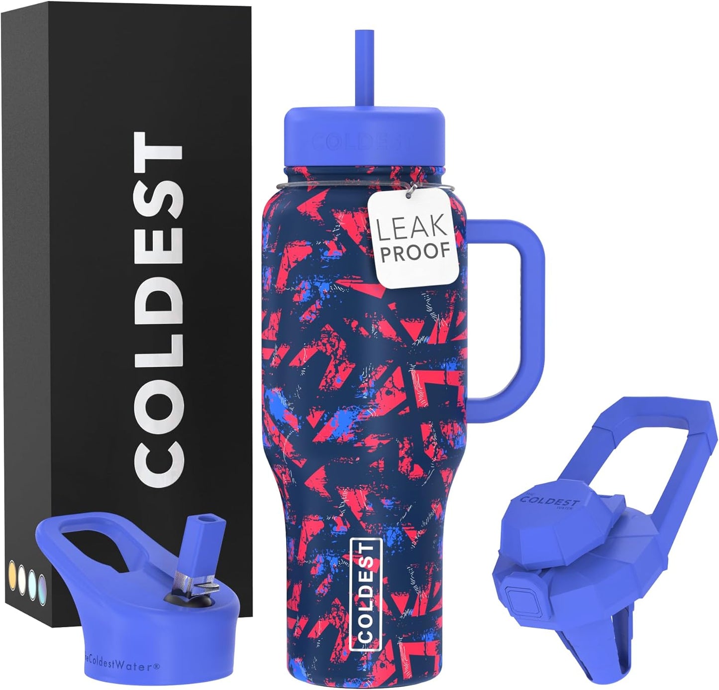 Coldest Tumbler with Handle and Straw - 100% Spill Proof Tumbler with Straw (3 Lids) - Stainless Steel Insulated Leakproof Tumblers for Women & Men - Cup Holder Friendly - 46 oz (Purple Nova) - Colors B