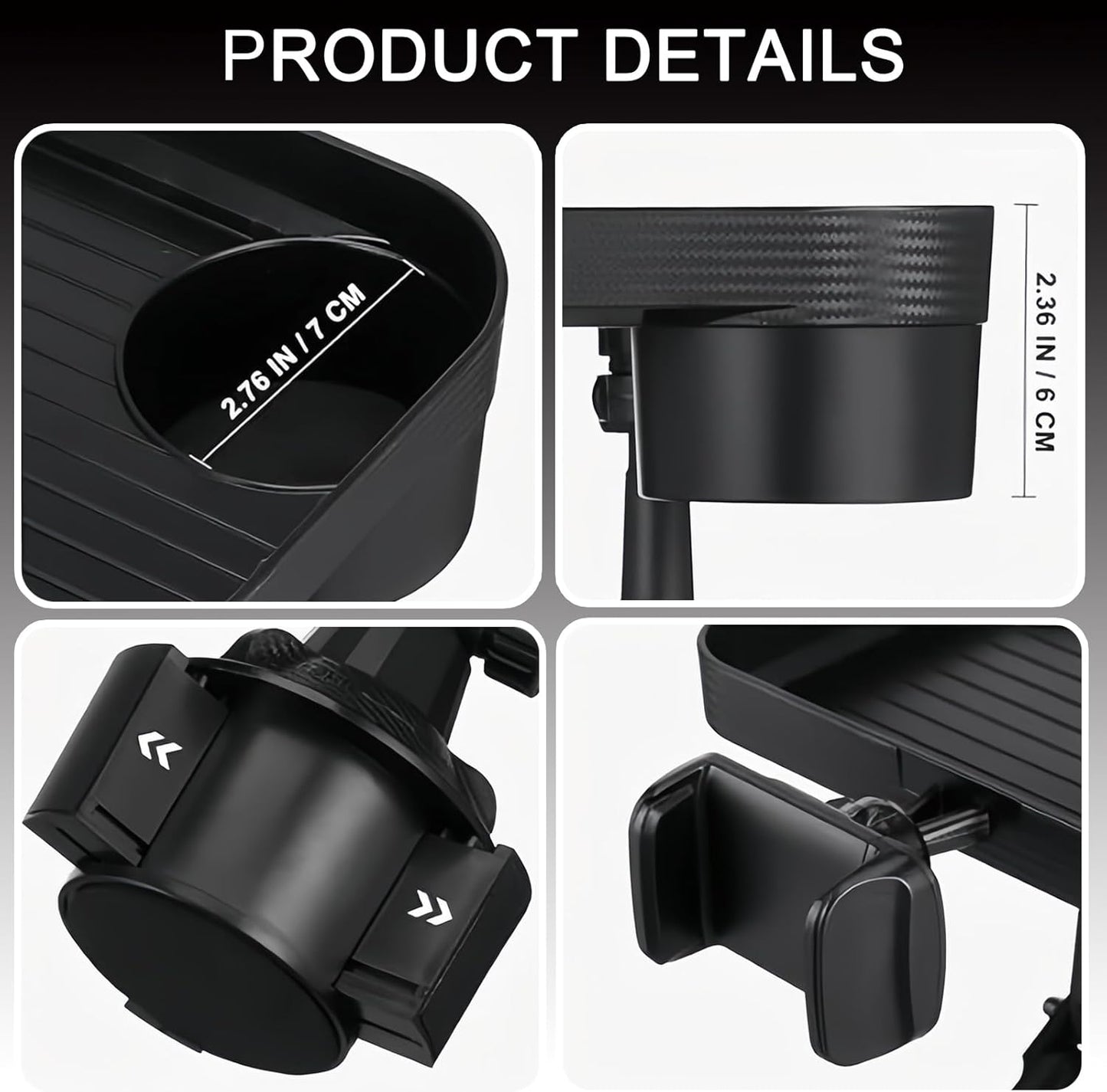 Vehicle-Mounted Multifunctional Water Cup Holder Tray Black Adjustable Cup Holder Dining Plate Expandable Bracket Storage Space-Saving