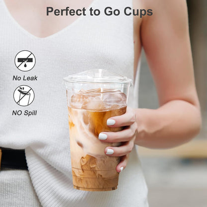 Dealusy 100 Pack - 16 oz Clear Plastic Cups with Lids, Sturdy & Food Safe Iced Coffee Cups with lids, Disposable Plastic Smoothie Cups for Cold Drinks, Sip Lids