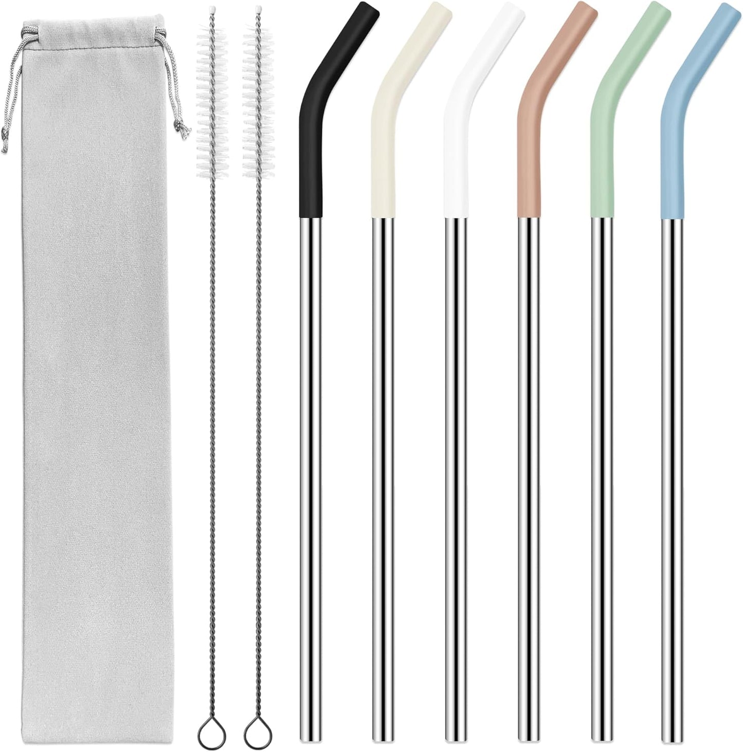 40 oz Stainless Metal Straws for 40 oz Stanley Tumbler, 6Pcs Reusable Straight Long Steel Straws with 12 Silicone Tips and 2 Straw Cleaning Brushes (6Color1, 40oz)