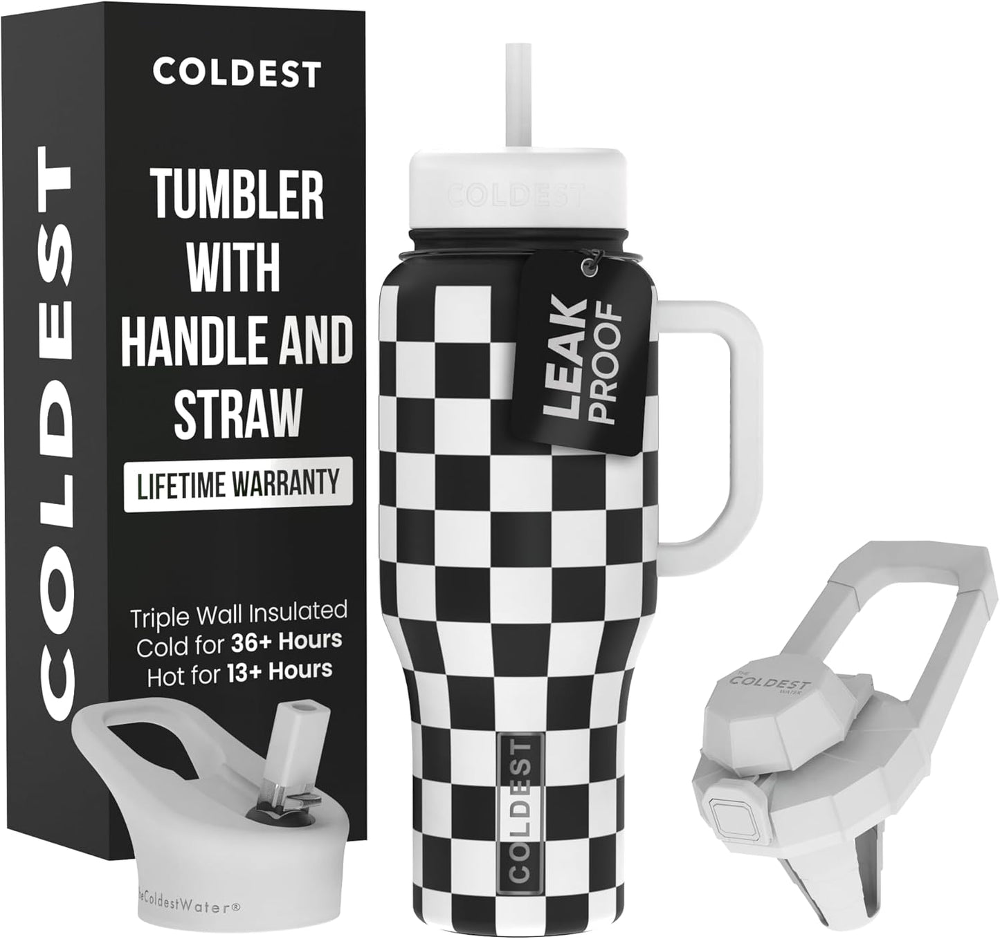 Coldest Tumbler with Handle and Straw - 100% Spill Proof Tumbler with Straw (3 Lids) - Stainless Steel Insulated Leakproof Tumblers for Women & Men - Cup Holder Friendly - 46 oz (Purple Nova) - Colors B