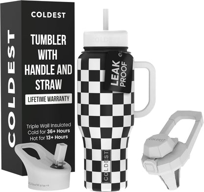 Coldest Tumbler with Handle and Straw - 100% Spill Proof Tumbler with Straw (3 Lids) - Stainless Steel Insulated Leakproof Tumblers for Women & Men - Cup Holder Friendly - 46 oz (Purple Nova) - Colors B
