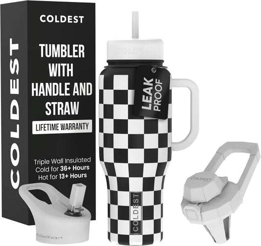 Coldest Tumbler with Handle and Straw - 100% Spill Proof Tumbler with Straw (3 Lids) - Stainless Steel Insulated Leakproof Tumblers for Women & Men - Cup Holder Friendly - 46 oz (Purple Nova) - Colors B