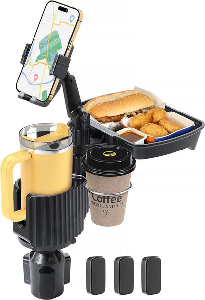 Car Large Cup Holder Expander, 5-in-1 Cupholder Extender with Phone Holder & Swivel and Detachable Snack Food Tray Table for Eating, Travel Essentials for Road Trips for Driver. Model C